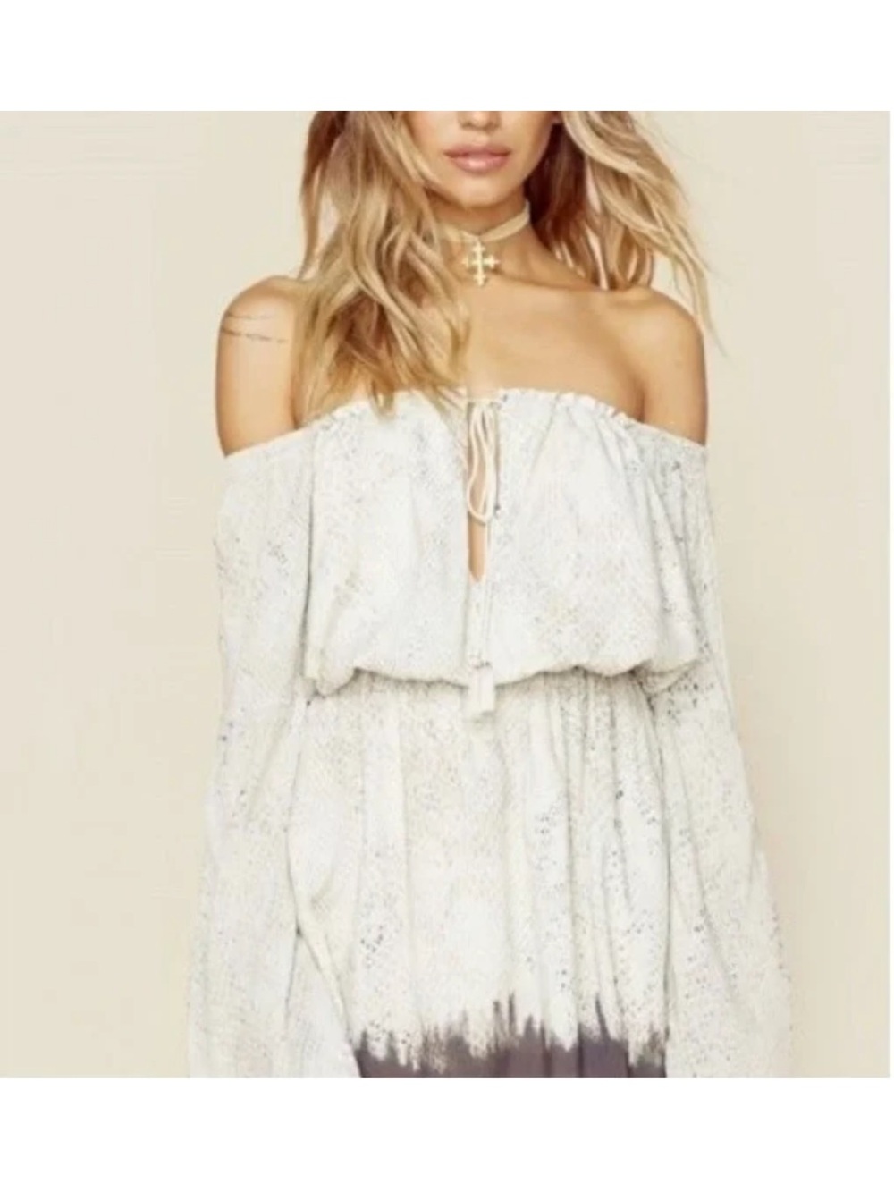 The Jetset Diaries Cream Tan Snakeskin Print Dress - size Small Boho